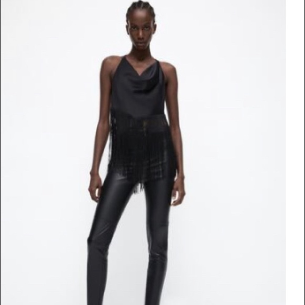 black zara fringe top